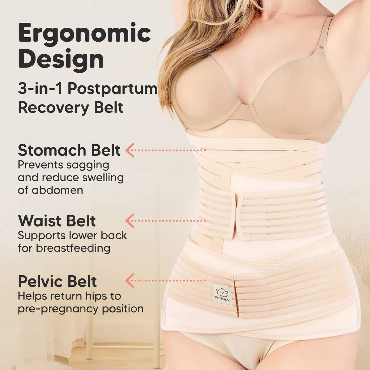 Keababies Revive 3 in 1 Postpartum Belly Band, Abdominal Binder Belly Wrap, Post Partum Recovery Waist Binder Shapewear