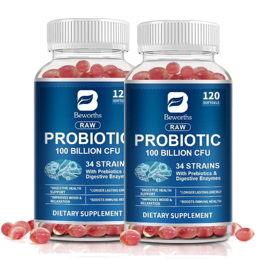 (2 Pack) 100 Billion CFU Probiotics with Prebiotics – 34 Strains for Digestive & Immune Support, 240 Count
