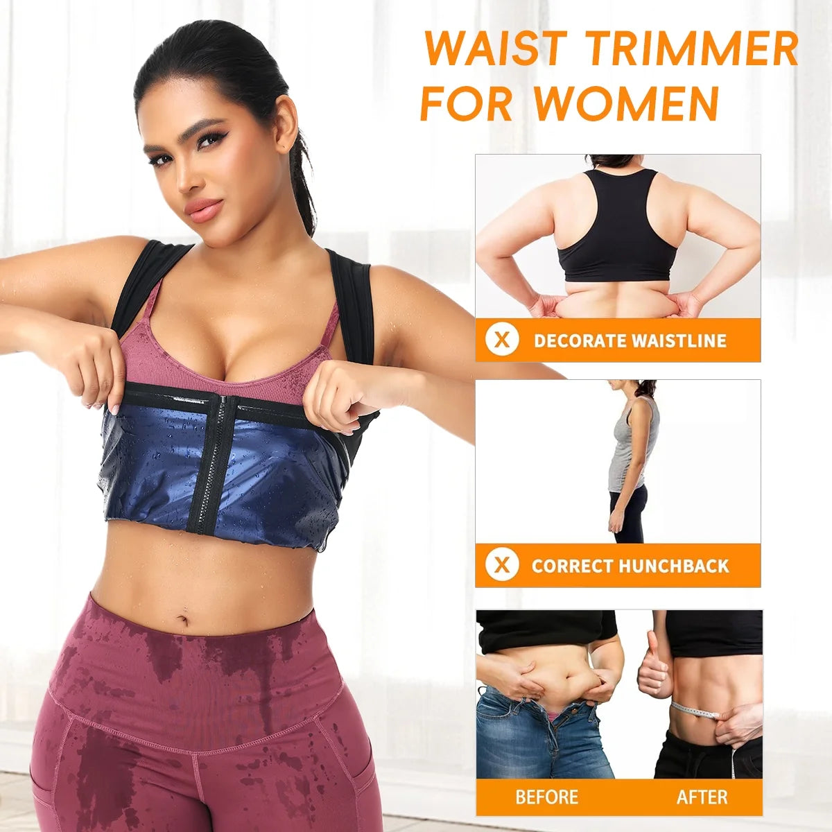 Women'S Hot Sauna Workout Waist Trainer Vest Corset Trimmer Belt Sweat Slimming Body Shaper