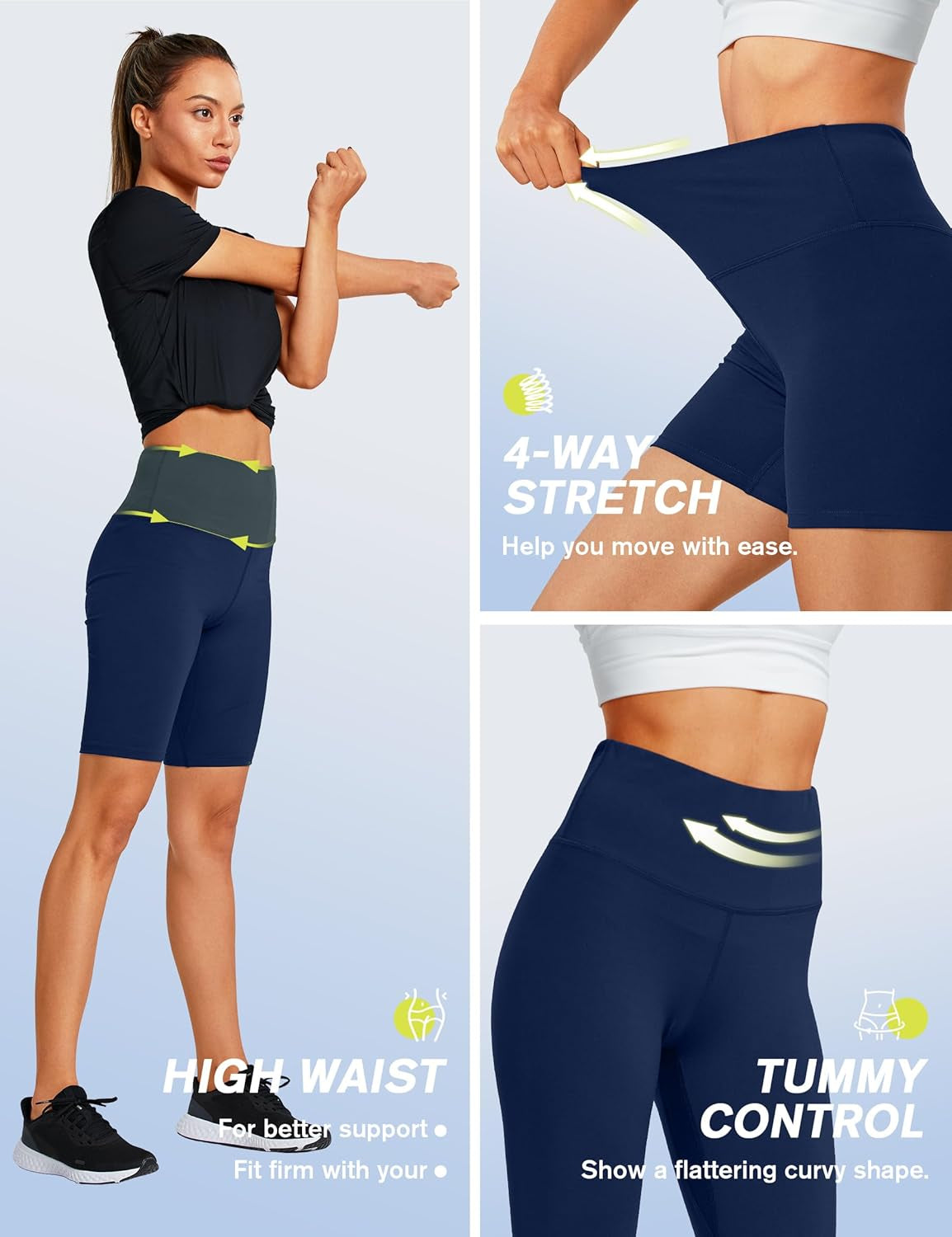 10" Biker Shorts Women Tummy Control High Waisted Workout Athletic Yoga Compression Long Shorts with 2 Hidden Pockets