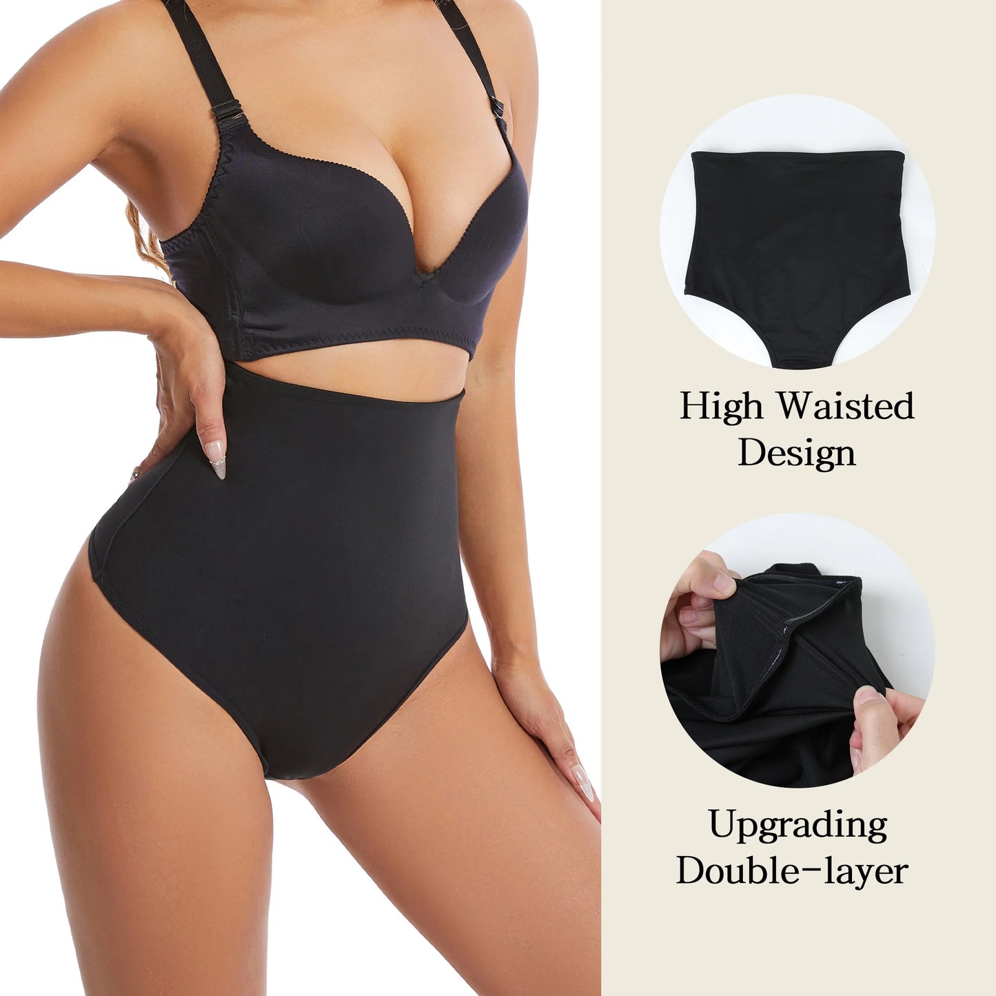 3 Pack Thong Shapewear Panties for Women Tummy Control Girdle High Waist Cincher Slimmer Smoothing