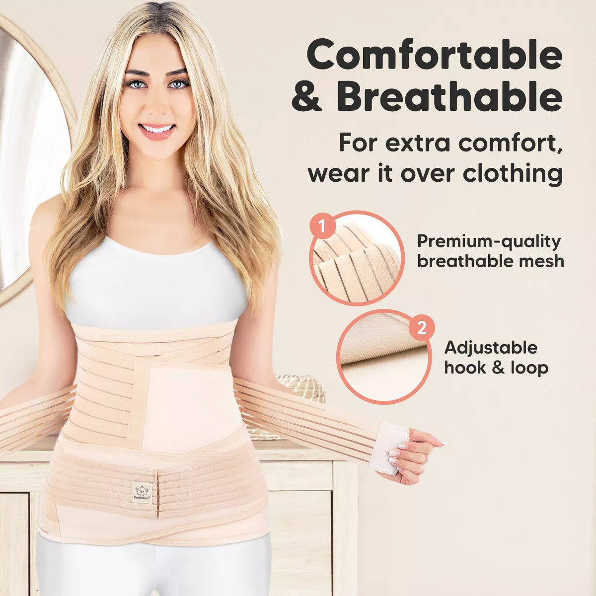 Keababies Revive 3 in 1 Postpartum Belly Band, Abdominal Binder Belly Wrap, Post Partum Recovery Waist Binder Shapewear